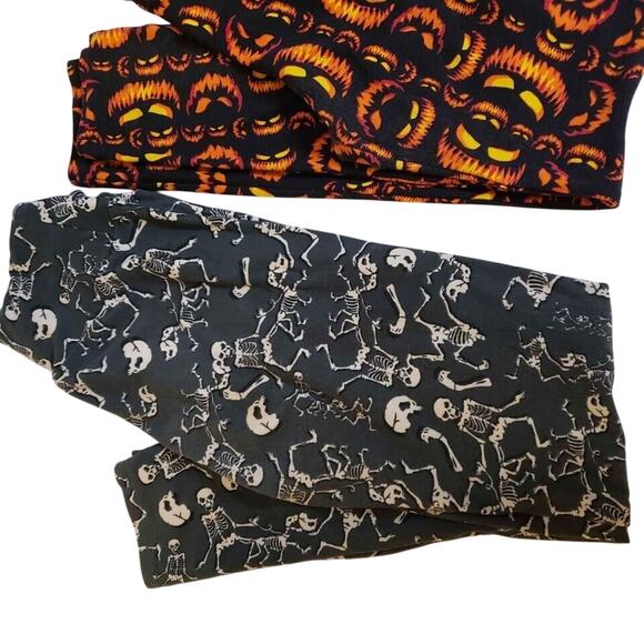 LULA ROE  HALLOWEEN LEGGINGS PUMPKINS SKELETON CREEPY DOLLS ONE SIZE SOFT!! - Picture 4 of 7